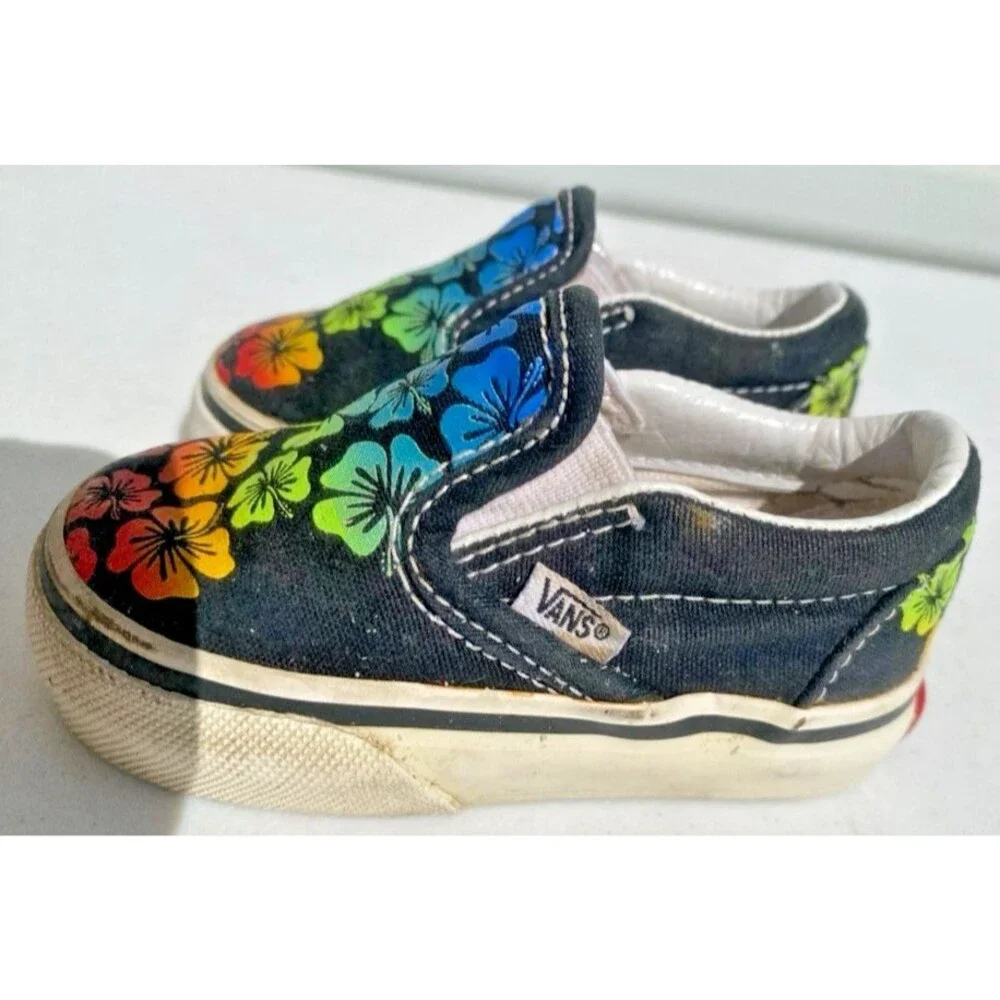 VANS Classic Baby Toddler Aloha Rainbow Colors Classic Skate Walker Slip-on Sz 4
